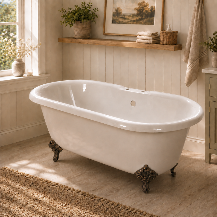 Kingston Heirloom VCT7D603017NB5 - Aqua Eden 60-Inch Cast Iron Oval Double Ended Clawfoot Tub (7-Inch Faucet Drillings), White/Oil Rubbed Bronze