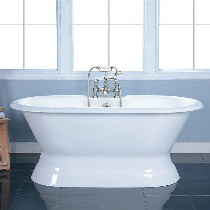 Kingston Heirloom VCT7D603024 - Aqua Eden 60-Inch Cast Iron Oval Double Ended Pedestal Tub (7-Inch Faucet Drillings), White