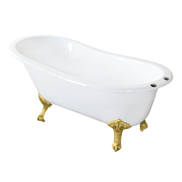 Kingston Heirloom VCT7D653129B7 - Aqua Eden 61-Inch Cast Iron Oval Single Slipper Clawfoot Tub (7-Inch Faucet Drillings), White/Brushed Brass