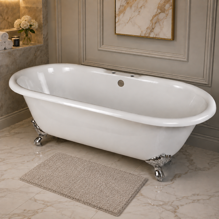 Kingston Heirloom VCT7D663013NB1 - Aqua Eden 66-Inch Cast Iron Oval Double Ended Clawfoot Tub (7-Inch Faucet Drillings), White/Polished Chrome