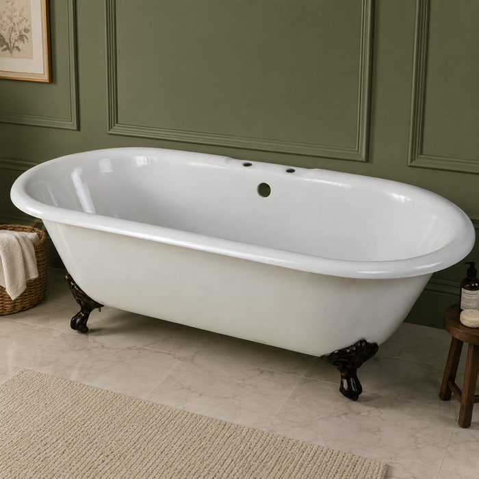 Kingston Heirloom VCT7D663013NB5 - Aqua Eden 66-Inch Cast Iron Oval Double Ended Clawfoot Tub (7-Inch Faucet Drillings), White/Oil Rubbed Bronze