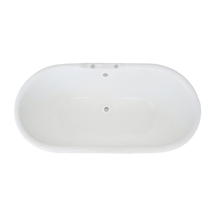 Kingston Heirloom VCT7D663024 - Aqua Eden 66-Inch Cast Iron Oval Double Ended Pedestal Tub (7-Inch Faucet Drillings), White