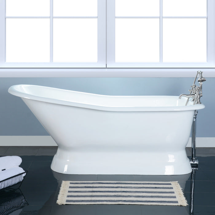 Kingston Heirloom VCT7D663028 - Aqua Eden 66-Inch Cast Iron D-Shaped Single Slipper Pedestal Tub (7-Inch Faucet Drillings), White