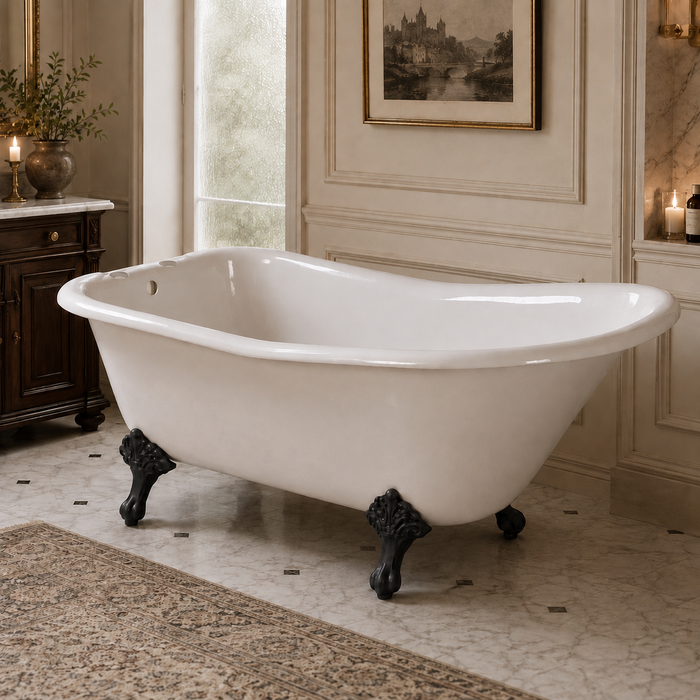 Kingston Heirloom VCT7D6630NF0 - Aqua Eden 67-Inch Cast Iron Classic Flat-Rim Single Slipper Clawfoot Tub (7-Inch Faucet Drillings), White/Matte Black
