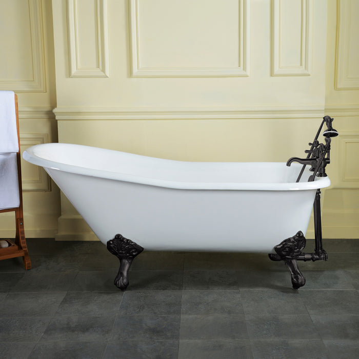 Kingston Heirloom VCT7D6630NF0 - Aqua Eden 67-Inch Cast Iron Classic Flat-Rim Single Slipper Clawfoot Tub (7-Inch Faucet Drillings), White/Matte Black
