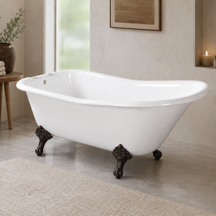 Kingston Heirloom VCT7D6630NF5 - Aqua Eden 67-Inch Cast Iron Classic Flat-Rim Single Slipper Clawfoot Tub (7-Inch Faucet Drillings), White/Oil Rubbed Bronze
