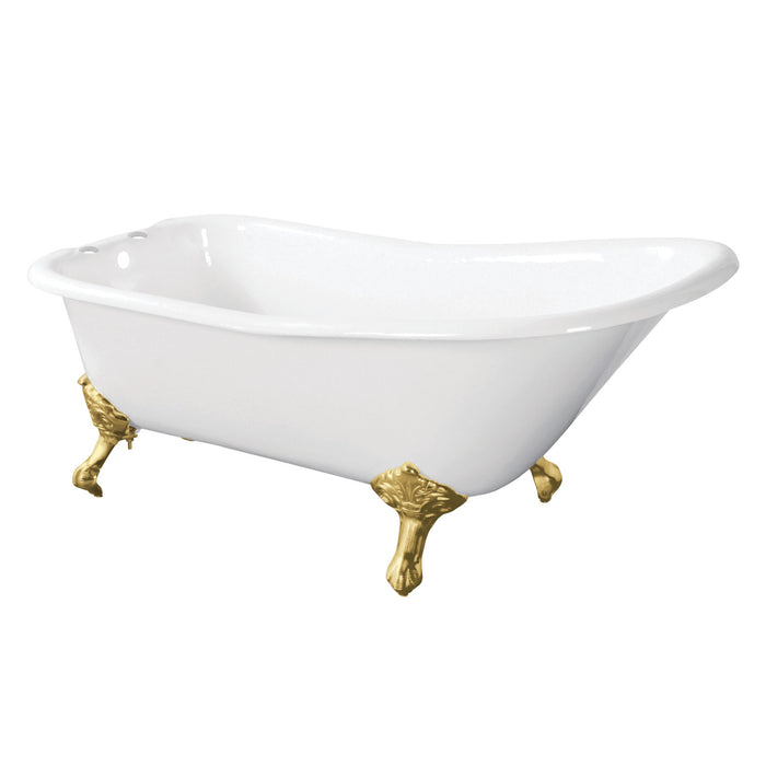Kingston Heirloom VCT7D6630NF7 - Aqua Eden 67-Inch Cast Iron Classic Flat-Rim Single Slipper Clawfoot Tub (7-Inch Faucet Drillings), White/Brushed Brass