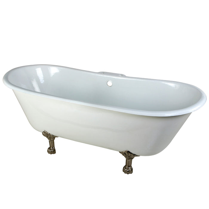 Kingston Heirloom VCT7D6728NH8 - Aqua Eden 67-Inch Cast Iron Oval Double Slipper Clawfoot Tub (7-Inch Faucet Drillings), White/Brushed Nickel
