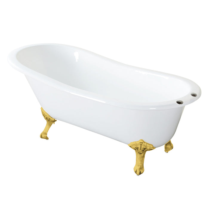 Kingston Heirloom VCT7D673122ZB7 - Aqua Eden 67-Inch Cast Iron Oval Single Slipper Clawfoot Tub (7-Inch Faucet Drillings), White/Brushed Brass