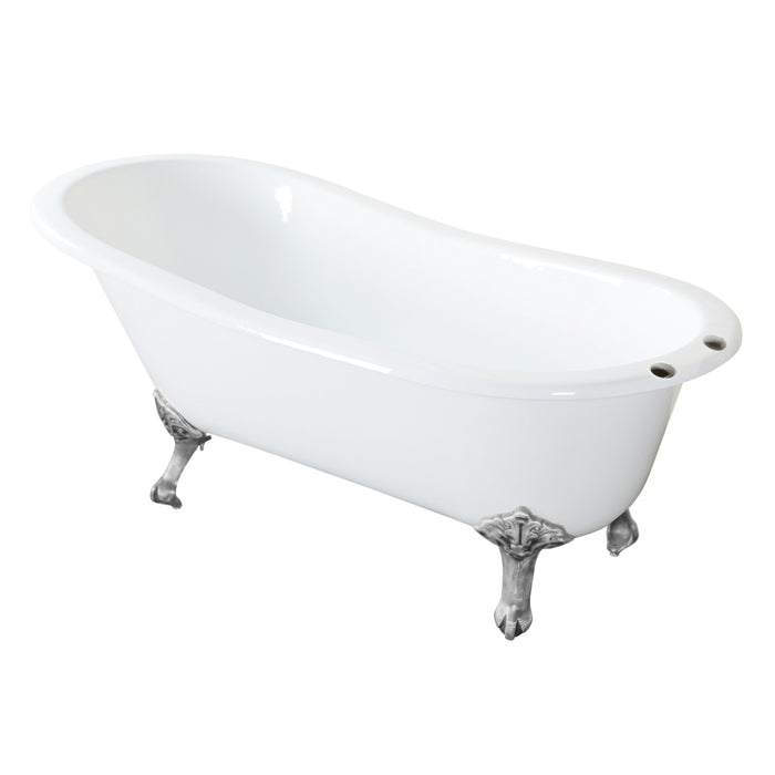 Kingston Heirloom VCT7D673122ZB8 - Aqua Eden 67-Inch Cast Iron Oval Single Slipper Clawfoot Tub (7-Inch Faucet Drillings), White/Brushed Nickel