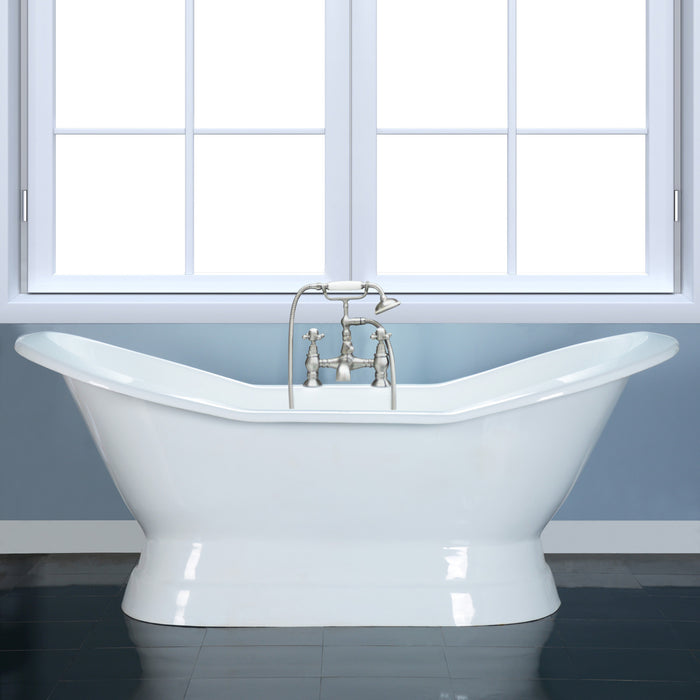Kingston Heirloom VCT7D723130 - Aqua Eden 72-Inch Cast Iron Oval Double Slipper Pedestal Tub (7-Inch Faucet Drillings), White