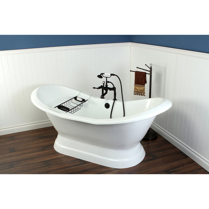 Kingston Heirloom VCT7D723130 - Aqua Eden 72-Inch Cast Iron Oval Double Slipper Pedestal Tub (7-Inch Faucet Drillings), White