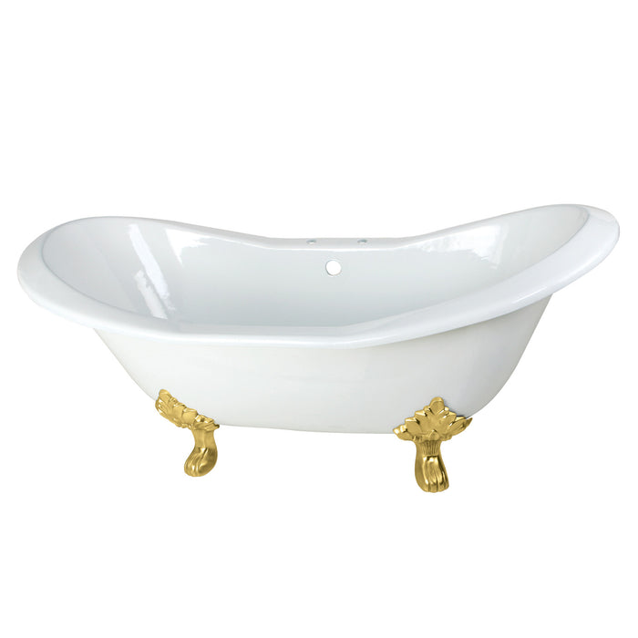 Kingston Heirloom VCT7D7231NC7 - Aqua Eden 72-Inch Cast Iron Oval Double Slipper Clawfoot Tub (7-Inch Faucet Drillings), White/Brushed Brass