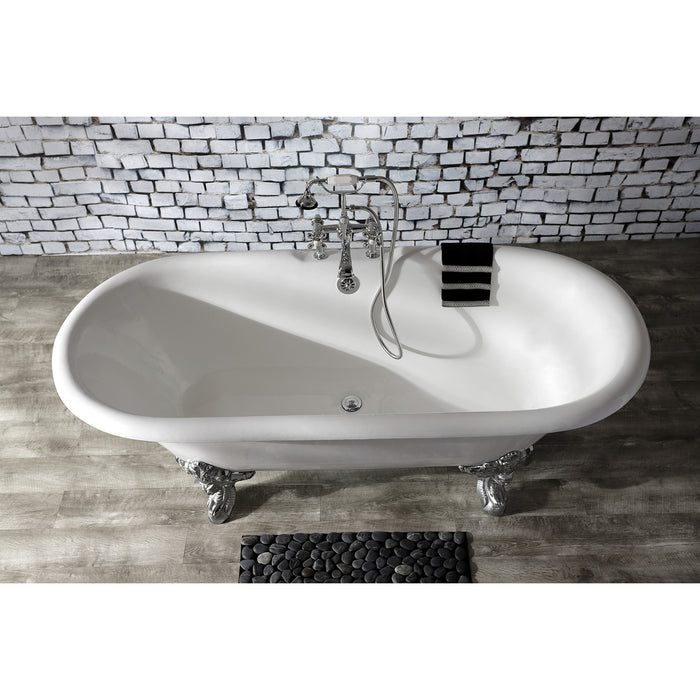 Kingston Heirloom VCT7DE7232NL1 - Aqua Eden 72-Inch Cast Iron Oval Double Ended Clawfoot Tub (7-Inch Faucet Drillings), White/Polished Chrome