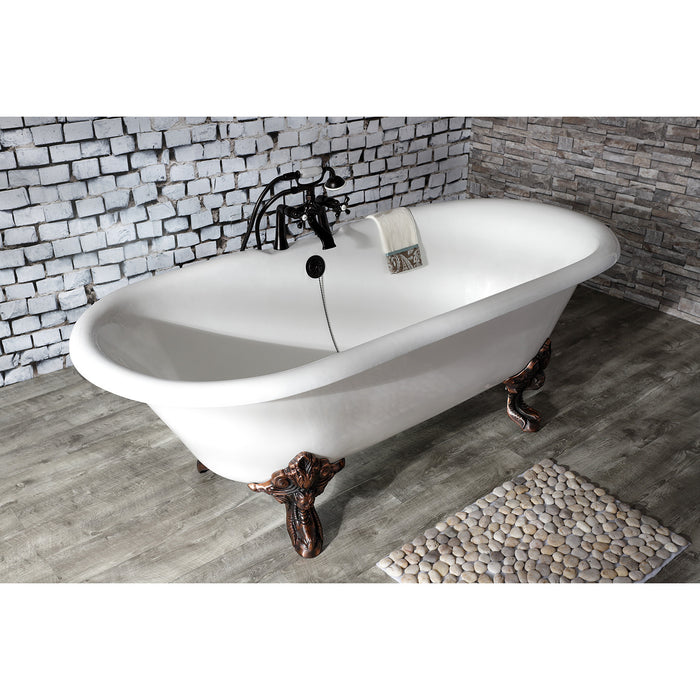 Aqua Eden VCT7DE7232NL5 72-Inch Cast Iron Oval Double Ended Clawfoot Tub (7-Inch Faucet Drillings), White/Oil Rubbed Bronze