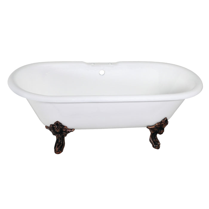Aqua Eden VCT7DE7232NL5 72-Inch Cast Iron Oval Double Ended Clawfoot Tub (7-Inch Faucet Drillings), White/Oil Rubbed Bronze