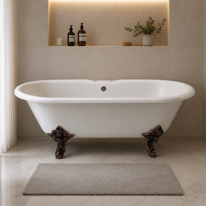 Kingston Heirloom VCT7DE7232NL5 - Aqua Eden 72-Inch Cast Iron Oval Double Ended Clawfoot Tub (7-Inch Faucet Drillings), White/Oil Rubbed Bronze