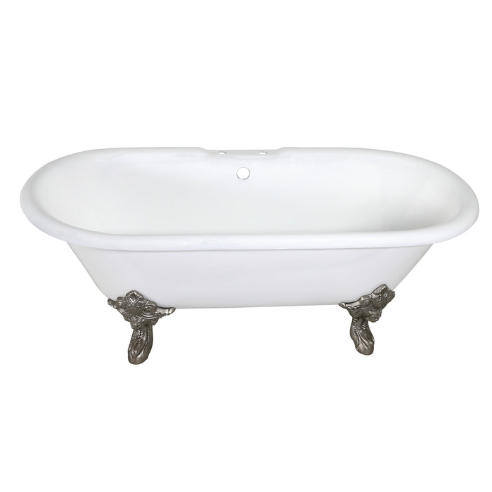 Aqua Eden VCT7DE7232NL8 72-Inch Cast Iron Oval Double Ended Clawfoot Tub (7-Inch Faucet Drillings), White/Brushed Nickel