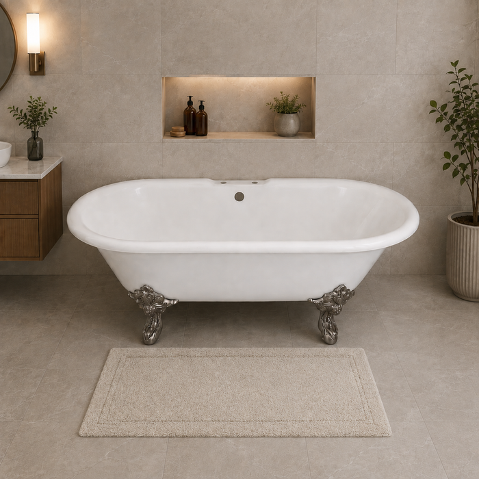 Kingston Heirloom VCT7DE7232NL8 - Aqua Eden 72-Inch Cast Iron Oval Double Ended Clawfoot Tub (7-Inch Faucet Drillings), White/Brushed Nickel