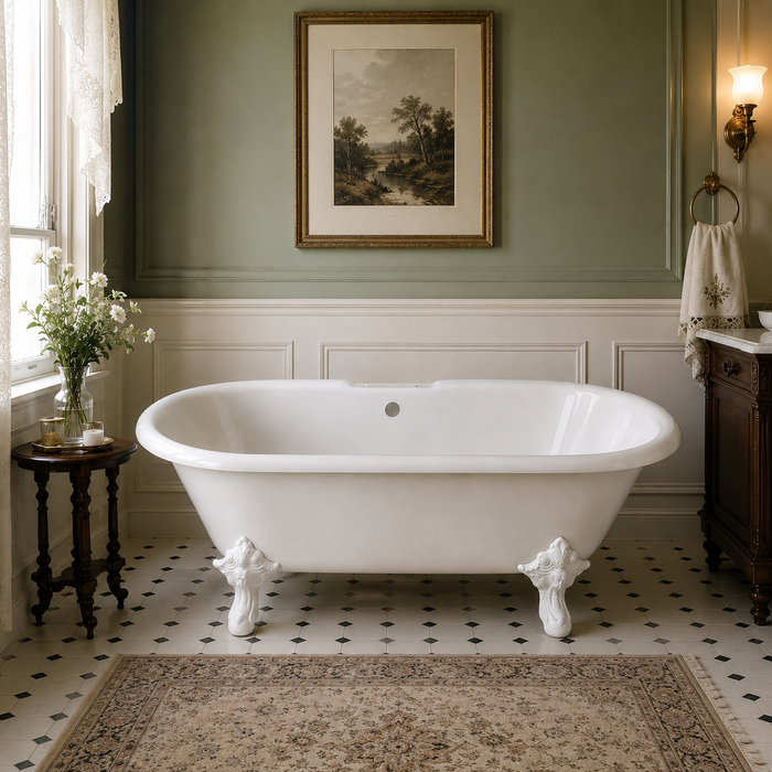 Kingston Heirloom VCT7DE7232NLW - Aqua Eden 72-Inch Cast Iron Oval Double Ended Clawfoot Tub (7-Inch Faucet Drillings), White