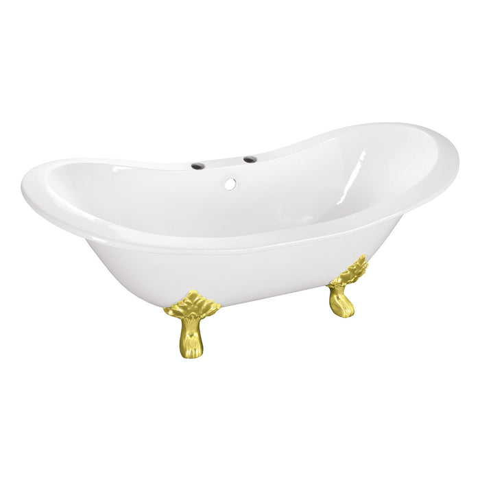 Kingston Heirloom VCT7DS6130NC2 - Aqua Eden 61-Inch Cast Iron Oval Double Slipper Clawfoot Tub (7-Inch Faucet Drillings), White/Polished Brass