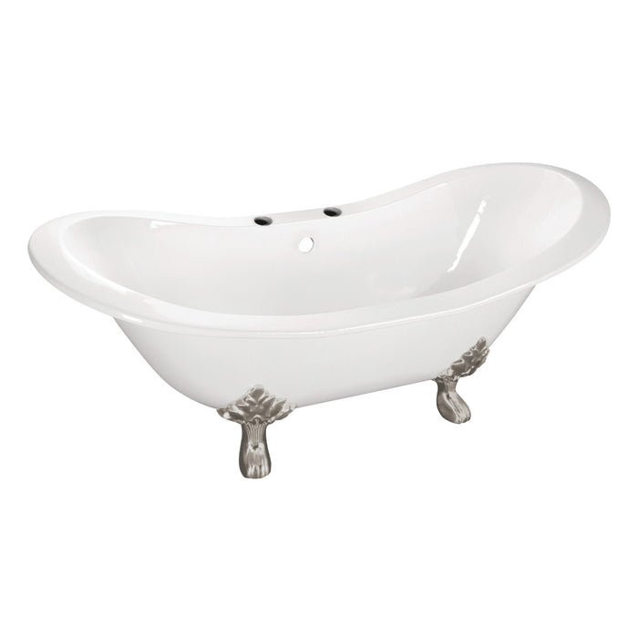 Aqua Eden VCT7DS6130NC8 61-Inch Cast Iron Oval Double Slipper Clawfoot Tub (7-Inch Faucet Drillings), White/Brushed Nickel