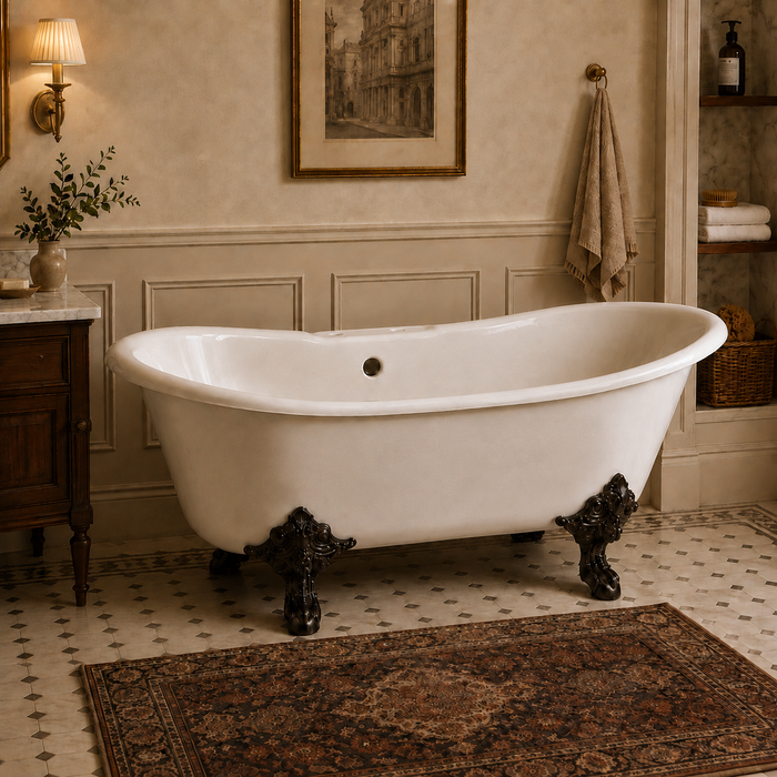 Kingston Heirloom VCT7DS6731NL5 - Aqua Eden 67-Inch Cast Iron Oval Double Slipper Clawfoot Tub (7-Inch Faucet Drillings), White/Oil Rubbed Bronze