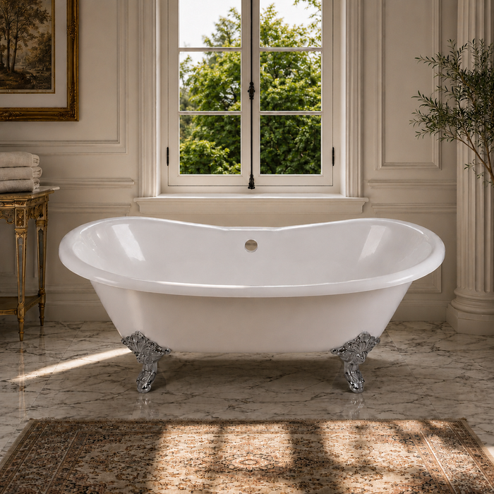 Kingston Heirloom VCT7DS7231NL1 - Aqua Eden 72-Inch Cast Iron Oval Double Slipper Clawfoot Tub (7-Inch Faucet Drillings), White/Polished Chrome