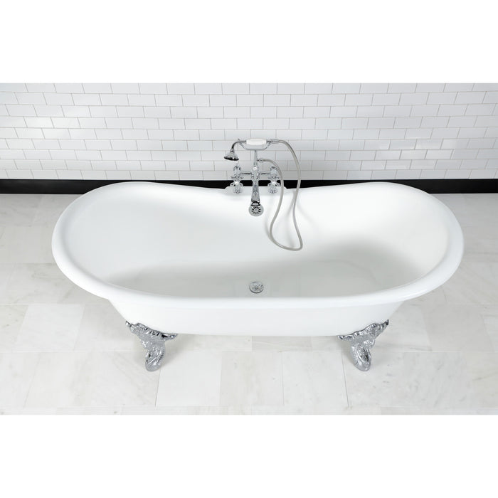 Kingston Heirloom VCT7DS7231NL1 - Aqua Eden 72-Inch Cast Iron Oval Double Slipper Clawfoot Tub (7-Inch Faucet Drillings), White/Polished Chrome
