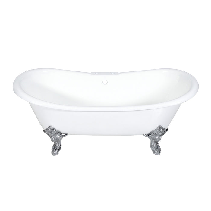 Kingston Heirloom VCT7DS7231NL1 - Aqua Eden 72-Inch Cast Iron Oval Double Slipper Clawfoot Tub (7-Inch Faucet Drillings), White/Polished Chrome