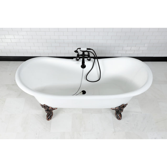 Kingston Heirloom VCT7DS7231NL5 - Aqua Eden 72-Inch Cast Iron Oval Double Slipper Clawfoot Tub (7-Inch Faucet Drillings), White/Oil Rubbed Bronze