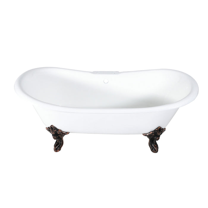 Kingston Heirloom VCT7DS7231NL5 - Aqua Eden 72-Inch Cast Iron Oval Double Slipper Clawfoot Tub (7-Inch Faucet Drillings), White/Oil Rubbed Bronze