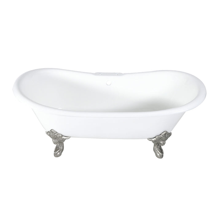 Aqua Eden VCT7DS7231NL8 72-Inch Cast Iron Oval Double Slipper Clawfoot Tub (7-Inch Faucet Drillings), White/Brushed Nickel