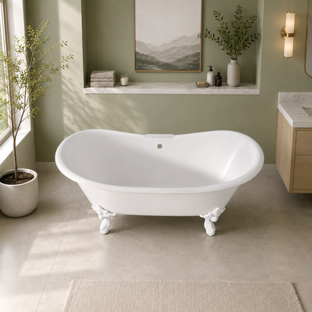 Kingston Heirloom VCT7DS7231NLW - Aqua Eden 72-Inch Cast Iron Oval Double Slipper Clawfoot Tub (7-Inch Faucet Drillings), White
