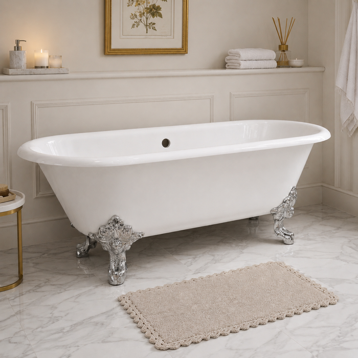 Kingston Heirloom VCTDE7232NL1 - Aqua Eden 72-Inch Cast Iron Oval Double Ended Clawfoot Tub (No Faucet Drillings), White/Polished Chrome