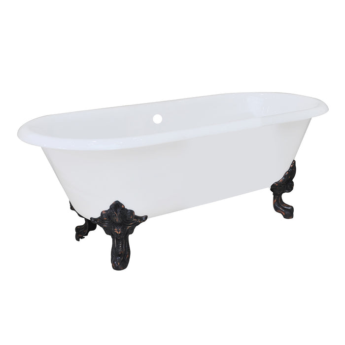 Kingston Heirloom VCTDE7232NL5 - Aqua Eden 72-Inch Cast Iron Oval Double Ended Clawfoot Tub (No Faucet Drillings), White/Oil Rubbed Bronze