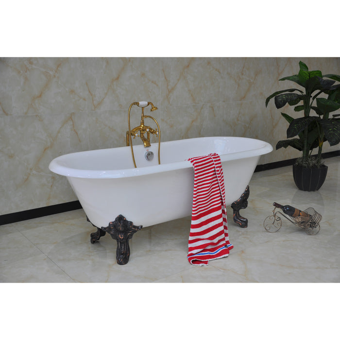 Kingston Heirloom VCTDE7232NL5 - Aqua Eden 72-Inch Cast Iron Oval Double Ended Clawfoot Tub (No Faucet Drillings), White/Oil Rubbed Bronze