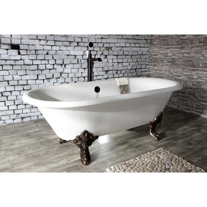 Kingston Heirloom VCTDE7232NL5 - Aqua Eden 72-Inch Cast Iron Oval Double Ended Clawfoot Tub (No Faucet Drillings), White/Oil Rubbed Bronze