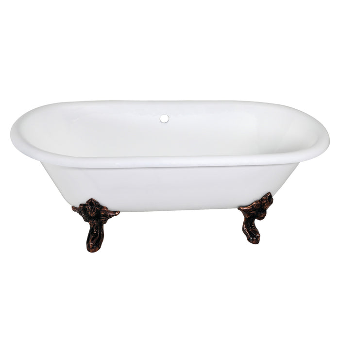 Kingston Heirloom VCTDE7232NL5 - Aqua Eden 72-Inch Cast Iron Oval Double Ended Clawfoot Tub (No Faucet Drillings), White/Oil Rubbed Bronze