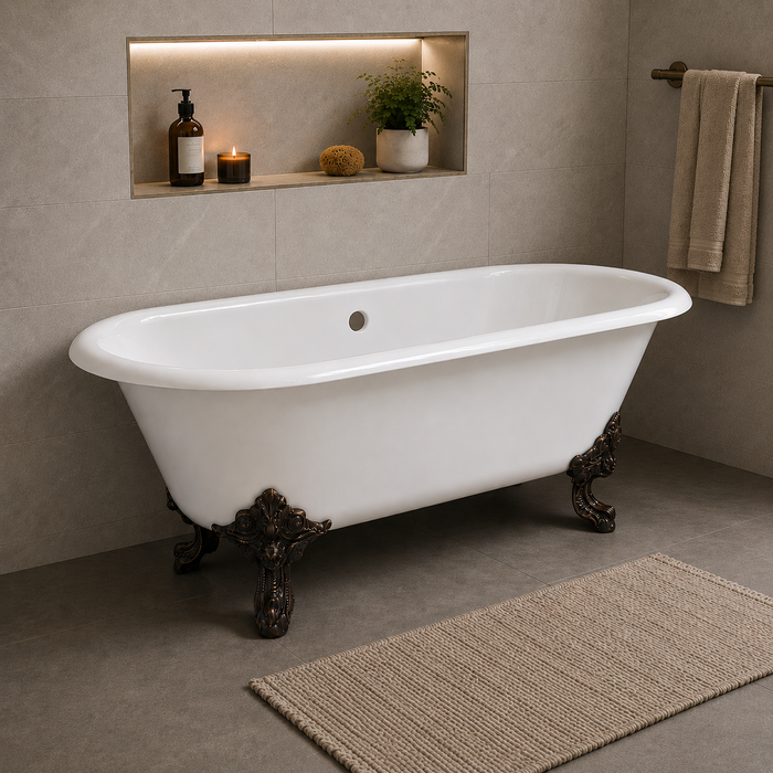 Kingston Heirloom VCTDE7232NL5 - Aqua Eden 72-Inch Cast Iron Oval Double Ended Clawfoot Tub (No Faucet Drillings), White/Oil Rubbed Bronze