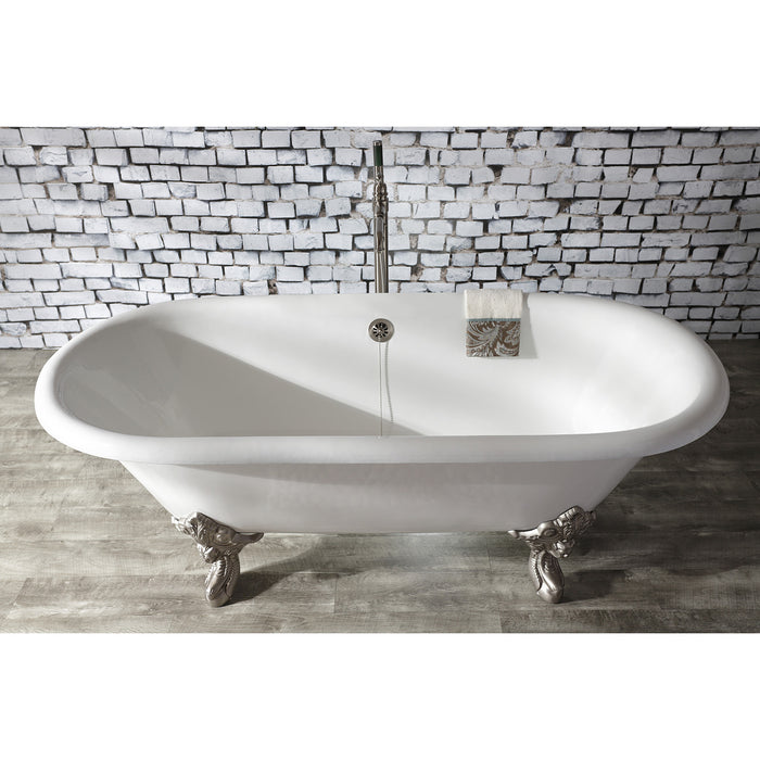 Kingston Heirloom VCTDE7232NL8 - Aqua Eden 72-Inch Cast Iron Oval Double Ended Clawfoot Tub (No Faucet Drillings), White/Brushed Nickel