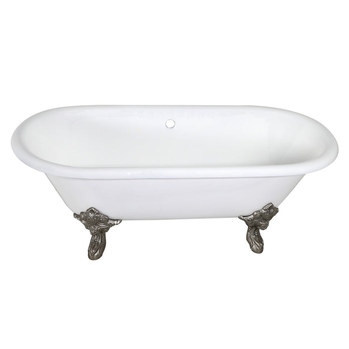 Kingston Heirloom VCTDE7232NL8 - Aqua Eden 72-Inch Cast Iron Oval Double Ended Clawfoot Tub (No Faucet Drillings), White/Brushed Nickel