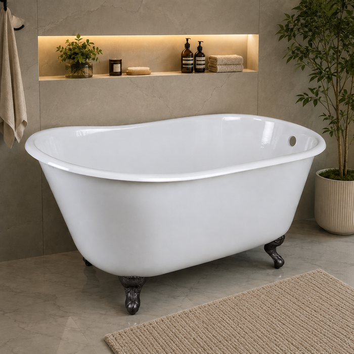 Kingston Heirloom VCTND4828NT0 - Onamia 48-Inch Cast Iron Oval Single Slipper Clawfoot Tub (No Faucet Drillings), White/Matte Black