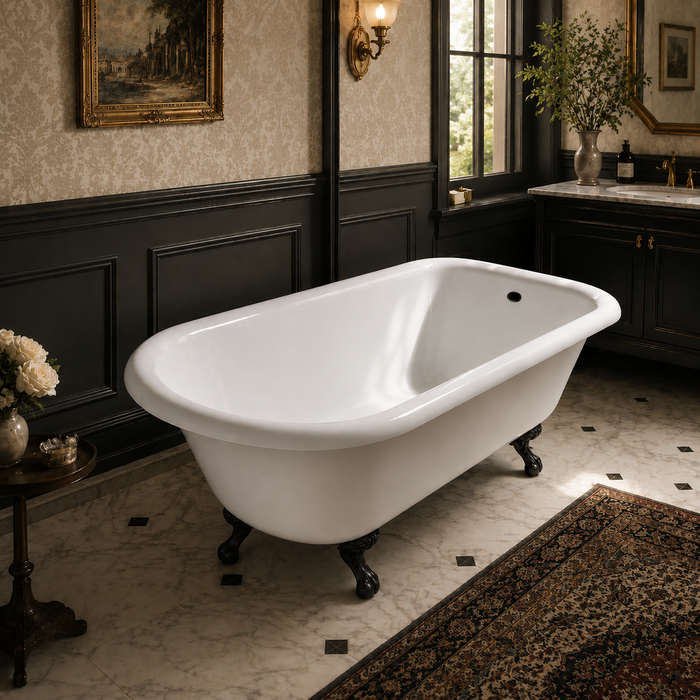 Kingston Heirloom VCTND483117W0 - Aqua Eden 48-Inch Cast Iron Classic Flat-Rim Roll Top Clawfoot Tub (No Faucet Drillings), White/Matte Black