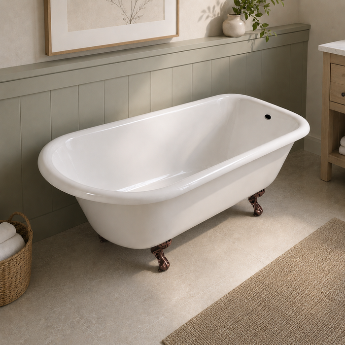 Kingston Heirloom VCTND483117W5 - Aqua Eden 48-Inch Cast Iron Classic Flat-Rim Roll Top Clawfoot Tub (No Faucet Drillings), White/Oil Rubbed Bronze