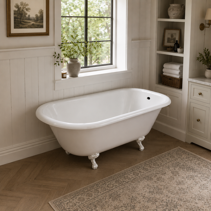 Kingston Heirloom VCTND483117WH - Aqua Eden 48-Inch Cast Iron Classic Flat-Rim Roll Top Clawfoot Tub (No Faucet Drillings), White