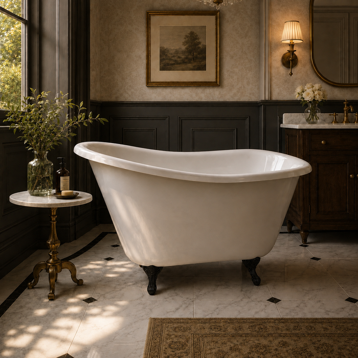 Kingston Heirloom VCTND5130NT0 - Tazatina 51-Inch Cast Iron Classic Flat-Rim Single Slipper Clawfoot Tub (No Faucet Drillings), White/Matte Black