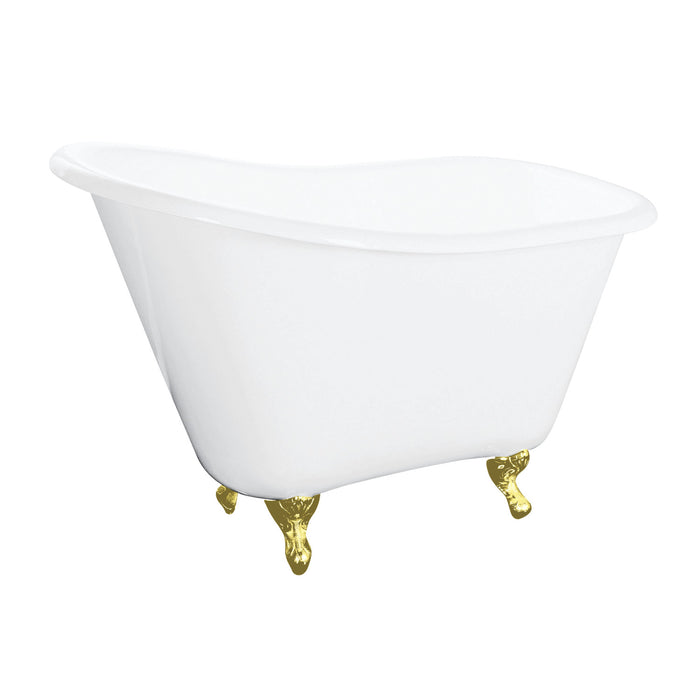 Kingston Heirloom VCTND5130NT2 - Tazatina 51-Inch Cast Iron Classic Flat-Rim Single Slipper Clawfoot Tub (No Faucet Drillings), White/Polished Brass