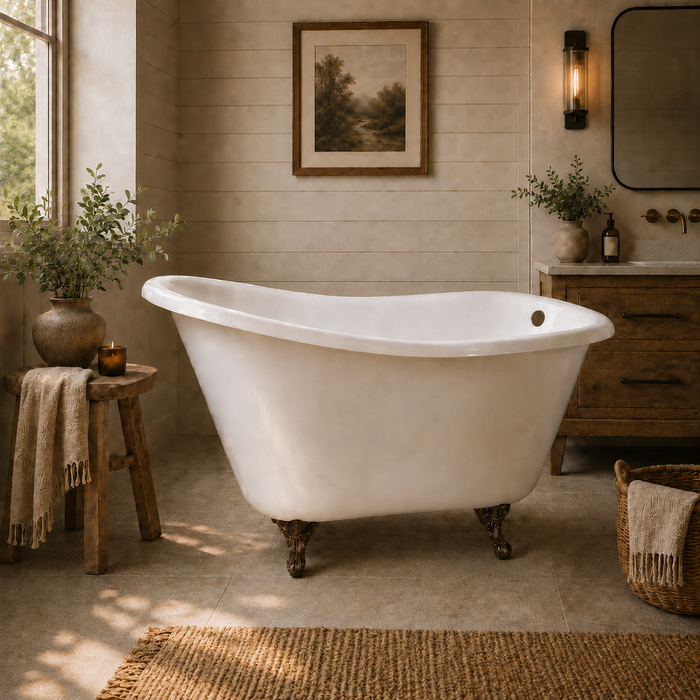 Kingston Heirloom VCTND5130NT5 - Tazatina 51-Inch Cast Iron Classic Flat-Rim Single Slipper Clawfoot Tub (No Faucet Drillings), White/Oil Rubbed Bronze