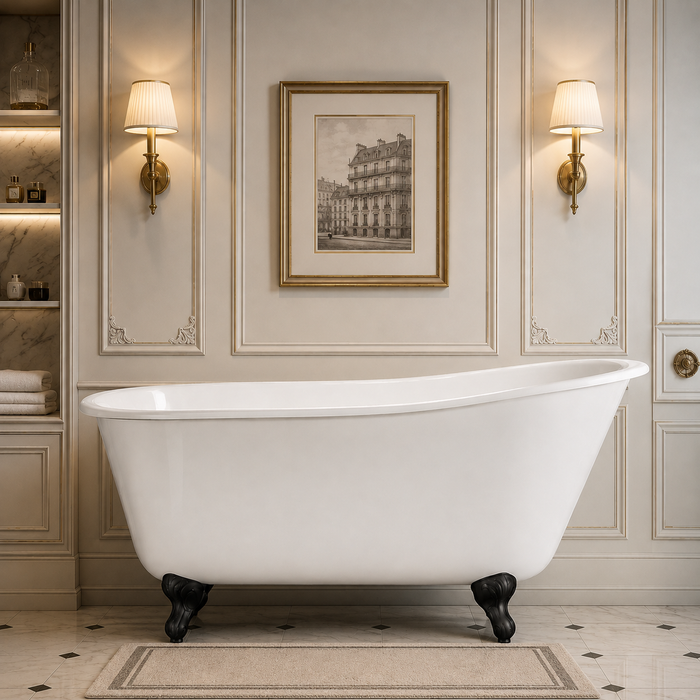 Kingston Heirloom VCTND5328NT0 - Aqua Eden 53-Inch Cast Iron Oval Single Slipper Clawfoot Tub (No Faucet Drillings), White/Matte Black